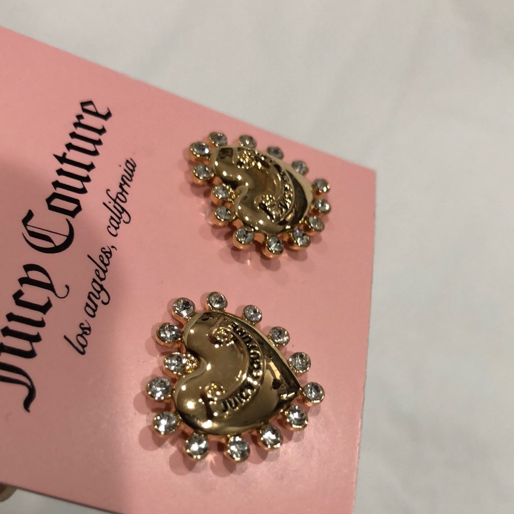 Juicy Couture gold plated heart shaped monogram crystal spiked stud earrings new